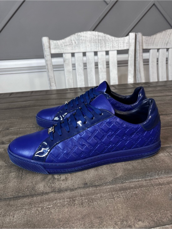 Versace Other - Versace Greca Pattern Leather Royal Blue Mens Sz 12